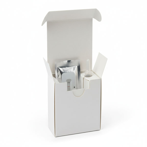 Custom diagnostic box with multi-compartment insert – rapid test kit packaging from Color Creative Packaging