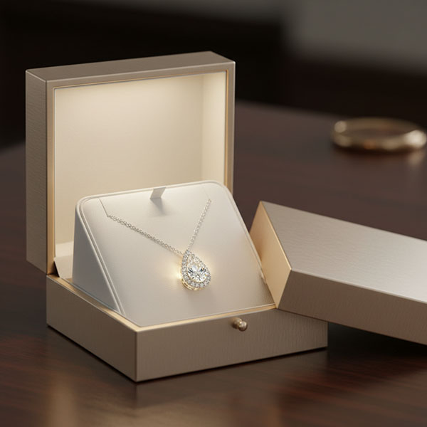 Necklace box with pendant channel and hook – velvet lined presentation box