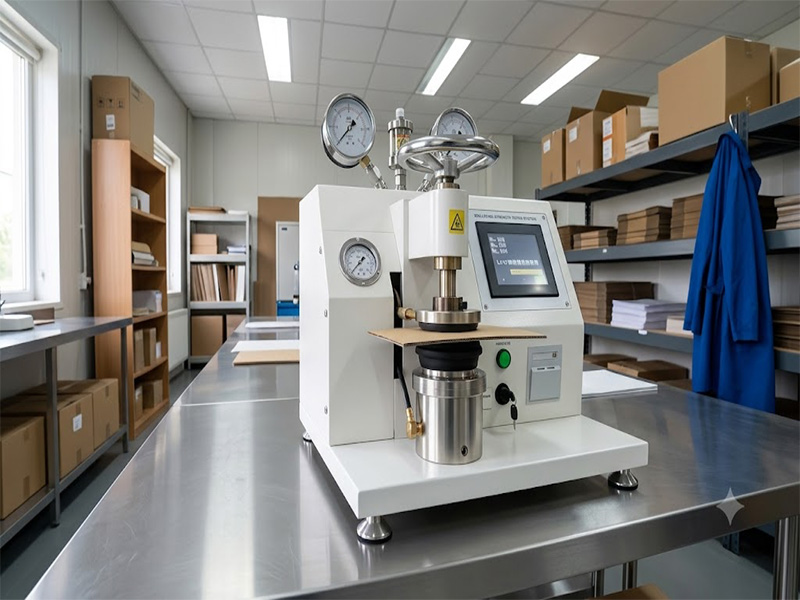 bursting strength tester – digital mullen burst tester with control panel and clamping mechanism on white background