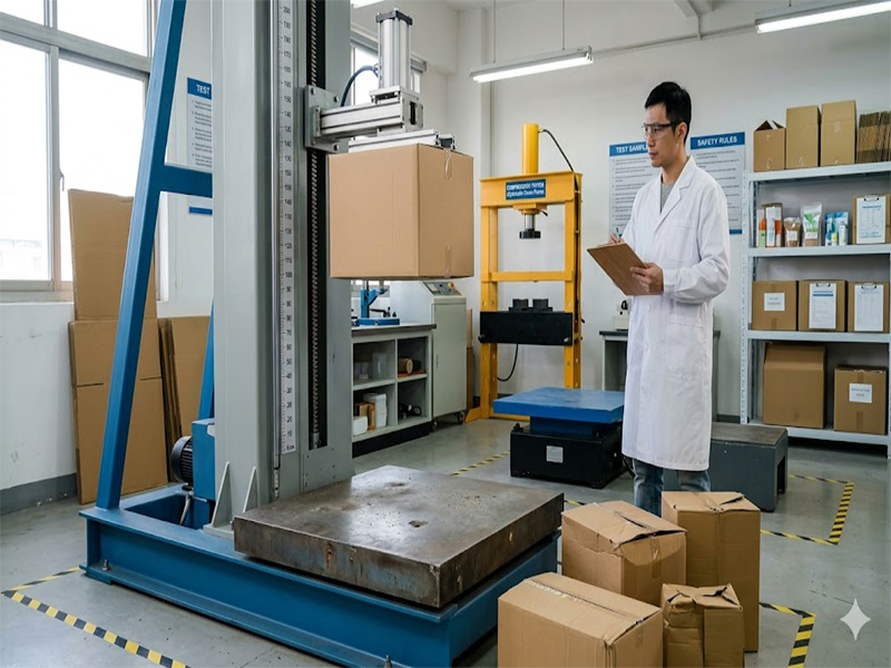 carton drop tester – industrial drop impact tester with vertical guide column, release mechanism, and steel base plate on white background